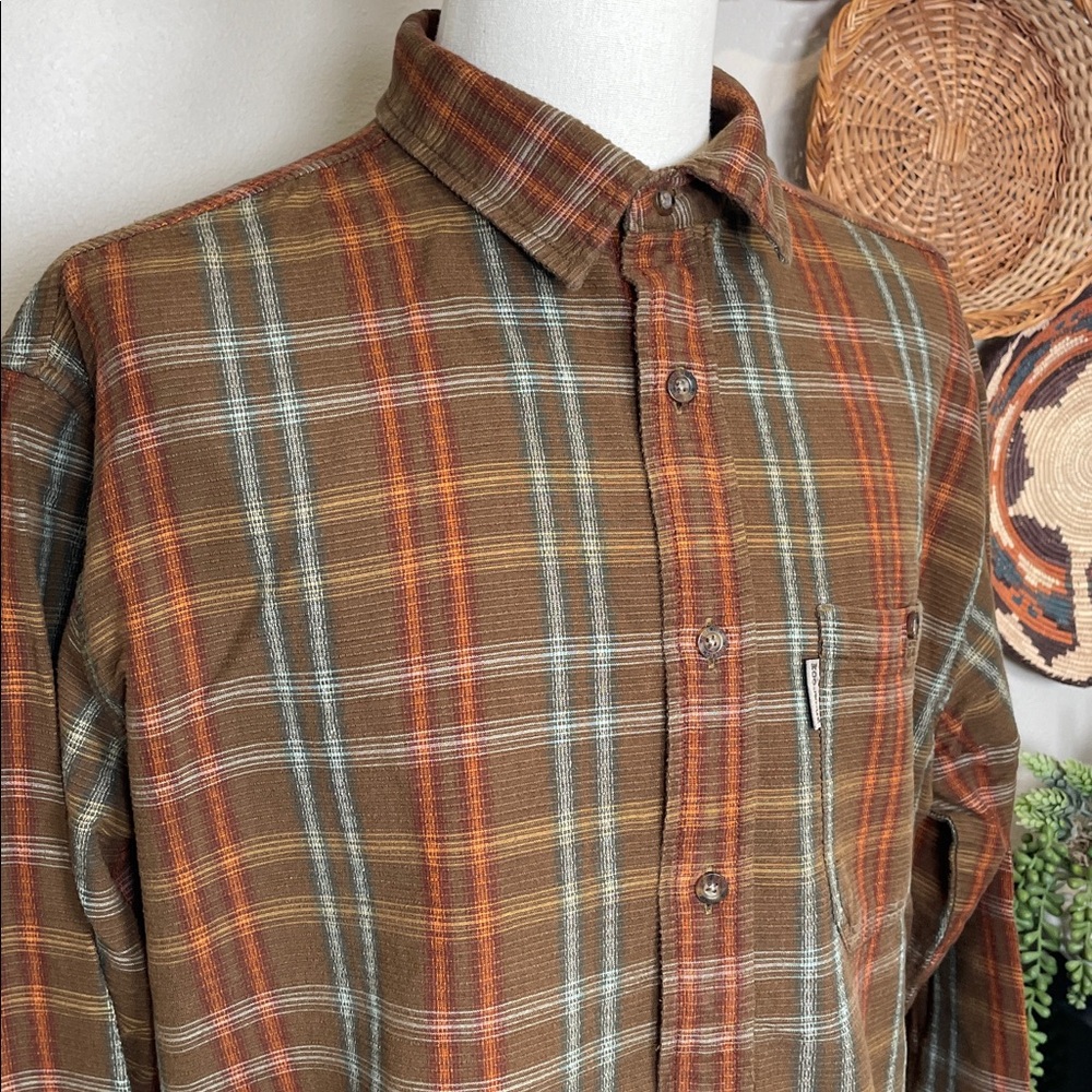 Mens Woolrich Cotton Outdoors Striped Button Up Brown Blue Orange Size X-Large - Picture 3 of 15
